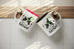 Watercolor cute cat party hat neon green sparkles It s My Birthday quote print tumbler skinny mug wrap clipart t-shirt sublimation printable design