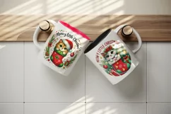 Watercolor cute cat peeking out of stocking Christmas quote New Year winter print tumbler skinny mug wrap clipart t-shirt sublimation printable design