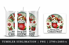 Watercolor cute cat peeking out of stocking Christmas quote New Year winter print tumbler skinny mug wrap clipart t-shirt sublimation printable design