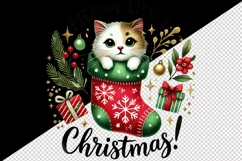 Watercolor cute cat peeking out of stocking Christmas quote New Year winter print tumbler skinny mug wrap clipart t-shirt sublimation printable design
