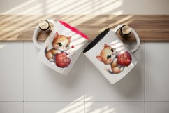 Watercolor cute cat playing ball of yarn shaped heart Valentine Day print 20 oz tumbler skinny mug wrap clipart t-shirt sublimation printable design