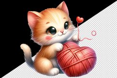 Watercolor cute cat playing ball of yarn shaped heart Valentine Day print 20 oz tumbler skinny mug wrap clipart t-shirt sublimation printable design