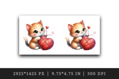 Watercolor cute cat playing ball of yarn shaped heart Valentine Day print 20 oz tumbler skinny mug wrap clipart t-shirt sublimation printable design