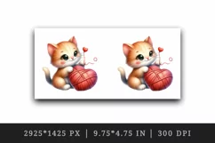 Watercolor cute cat playing ball of yarn shaped heart Valentine Day print 20 oz tumbler skinny mug wrap clipart t-shirt sublimation printable design