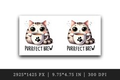 Watercolor cute cat sips from coffee mug Purrfect brew quote Coffee Lover print 20 oz tumbler skinny wrap clipart t-shirt sublimation printable design