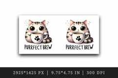 Watercolor cute cat sips from coffee mug Purrfect brew quote Coffee Lover print 20 oz tumbler skinny wrap clipart t-shirt sublimation printable design
