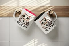 Watercolor cute cat sips from coffee mug Purrfect brew quote Coffee Lover print 20 oz tumbler skinny wrap clipart t-shirt sublimation printable design
