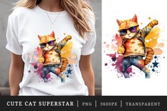 Watercolor cute cat t-shirt sublimation print design png Product Image 1