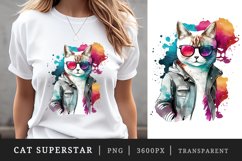 Watercolor cool cat t-shirt sublimation print design png Product Image 1