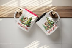 Watercolor cute cat tangled in lights Christmas tree Season Greeting quote print tumbler skinny mug wrap clipart t-shirt sublimation printable design