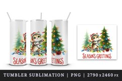 Watercolor cute cat tangled in lights Christmas tree Season Greeting quote print tumbler skinny mug wrap clipart t-shirt sublimation printable design