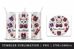 Watercolor cute cat wearing bowtie presents Christmas quote New Year winter print tumbler skinny mug wrap clipart t-shirt sublimation printable design
