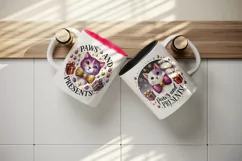 Watercolor cute cat wearing bowtie presents Christmas quote New Year winter print tumbler skinny mug wrap clipart t-shirt sublimation printable design