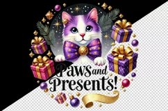 Watercolor cute cat wearing bowtie presents Christmas quote New Year winter print tumbler skinny mug wrap clipart t-shirt sublimation printable design