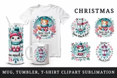 Watercolor cute cat wearing scarf mittens Christmas quote New Year winter print tumbler skinny mug wrap clipart t-shirt sublimation printable design
