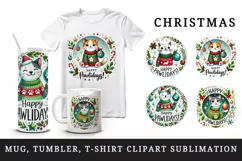 Watercolor cute cat wearing sweater Christmas quote New Year winter print tumbler skinny mug wrap clipart t-shirt sublimation printable design png