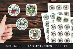 Watercolor cute cat wearing sweater holding ornament Christmas quote New Year winter print sticker sheet stickers printable sublimation design png