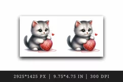 Watercolor cute cat with ball of yarn shaped heart Valentine Day print 20 oz tumbler skinny mug wrap clipart t-shirt sublimation printable design