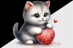 Watercolor cute cat with ball of yarn shaped heart Valentine Day print 20 oz tumbler skinny mug wrap clipart t-shirt sublimation printable design