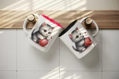 Watercolor cute cat with ball of yarn shaped heart Valentine Day print 20 oz tumbler skinny mug wrap clipart t-shirt sublimation printable design