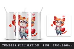 Watercolor cute cat with heart animal love Valentines Day print 20 oz tumbler skinny mug wrap clipart t-shirt sublimation printable design