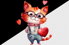 Watercolor cute cat with heart animal love Valentines Day print 20 oz tumbler skinny mug wrap clipart t-shirt sublimation printable design