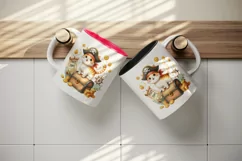 Watercolor cute cat with pirate hat standing on treasure chest print 20 oz tumbler skinny mug wrap clipart t-shirt sublimation printable design