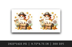 Watercolor cute cat with pirate hat standing on treasure chest print 20 oz tumbler skinny mug wrap clipart t-shirt sublimation printable design