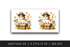 Watercolor cute cat with pirate hat standing on treasure chest print 20 oz tumbler skinny mug wrap clipart t-shirt sublimation printable design