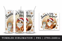 Watercolor cute cat with Santa Helper hat Christmas quote New Year winter print tumbler skinny mug wrap clipart t-shirt sublimation printable design