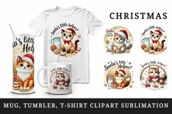 Watercolor cute cat with Santa Helper hat Christmas quote New Year winter print tumbler skinny mug wrap clipart t-shirt sublimation printable design