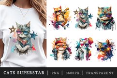 Watercolor cute cats superstar sublimation design bundle png Product Image 1