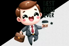 Watercolor cute character man suit holding coffee cup Best Boss Ever quote print tumbler skinny mug wrap clipart t-shirt sublimation printable design