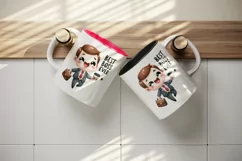 Watercolor cute character man suit holding coffee cup Best Boss Ever quote print tumbler skinny mug wrap clipart t-shirt sublimation printable design