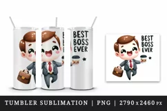Watercolor cute character man suit holding coffee cup Best Boss Ever quote print tumbler skinny mug wrap clipart t-shirt sublimation printable design