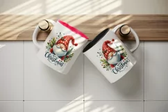 Watercolor cute cheerful gnome wearing red hat Merry Christmas quote print 20 oz tumbler skinny mug wrap clipart t-shirt sublimation printable design