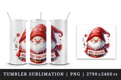 Watercolor cute cheerful gnome wearing red hat Merry Christmas quote print 20 oz tumbler skinny mug wrap clipart t-shirt sublimation printable design