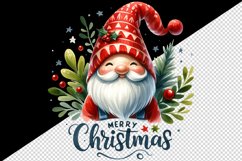 Watercolor cute cheerful gnome wearing red hat Merry Christmas quote print 20 oz tumbler skinny mug wrap clipart t-shirt sublimation printable design