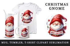 Watercolor cute cheerful gnome wearing red hat Merry Christmas quote print 20 oz tumbler skinny mug wrap clipart t-shirt sublimation printable design