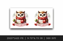 Watercolor cute cheerful owl wearing red scarf Merry Christmas quote print 20 oz tumbler skinny mug wrap clipart t-shirt sublimation printable design