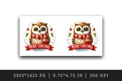 Watercolor cute cheerful owl wearing red scarf Merry Christmas quote print 20 oz tumbler skinny mug wrap clipart t-shirt sublimation printable design