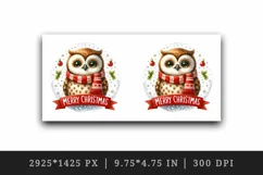Watercolor cute cheerful owl wearing red scarf Merry Christmas quote print 20 oz tumbler skinny mug wrap clipart t-shirt sublimation printable design
