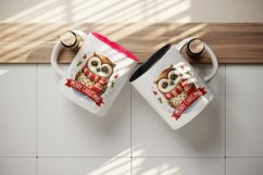 Watercolor cute cheerful owl wearing red scarf Merry Christmas quote print 20 oz tumbler skinny mug wrap clipart t-shirt sublimation printable design