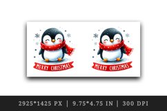Watercolor cute cheerful penguin red scarf Merry Christmas quote print 20 oz tumbler skinny mug wrap clipart t-shirt sublimation printable design