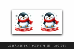 Watercolor cute cheerful penguin red scarf Merry Christmas quote print 20 oz tumbler skinny mug wrap clipart t-shirt sublimation printable design