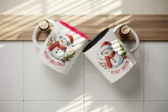 Watercolor cute cheerful snowman red scarf Merry Christmas quote print 20 oz tumbler skinny mug wrap clipart t-shirt sublimation printable design
