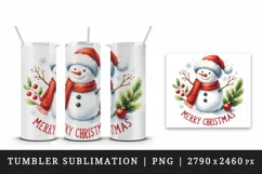 Watercolor cute cheerful snowman red scarf Merry Christmas quote print 20 oz tumbler skinny mug wrap clipart t-shirt sublimation printable design