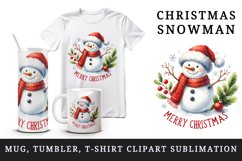 Watercolor cute cheerful snowman red scarf Merry Christmas quote print 20 oz tumbler skinny mug wrap clipart t-shirt sublimation printable design