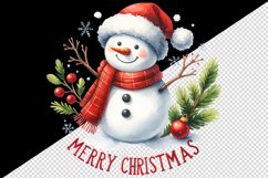 Watercolor cute cheerful snowman red scarf Merry Christmas quote print 20 oz tumbler skinny mug wrap clipart t-shirt sublimation printable design