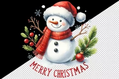 Watercolor cute cheerful snowman red scarf Merry Christmas quote print 20 oz tumbler skinny mug wrap clipart t-shirt sublimation printable design